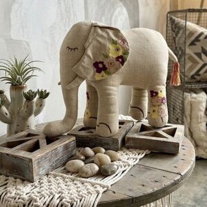 UNIQUE | 12" Embroidered Linen Elephant | Lucky Home Decor